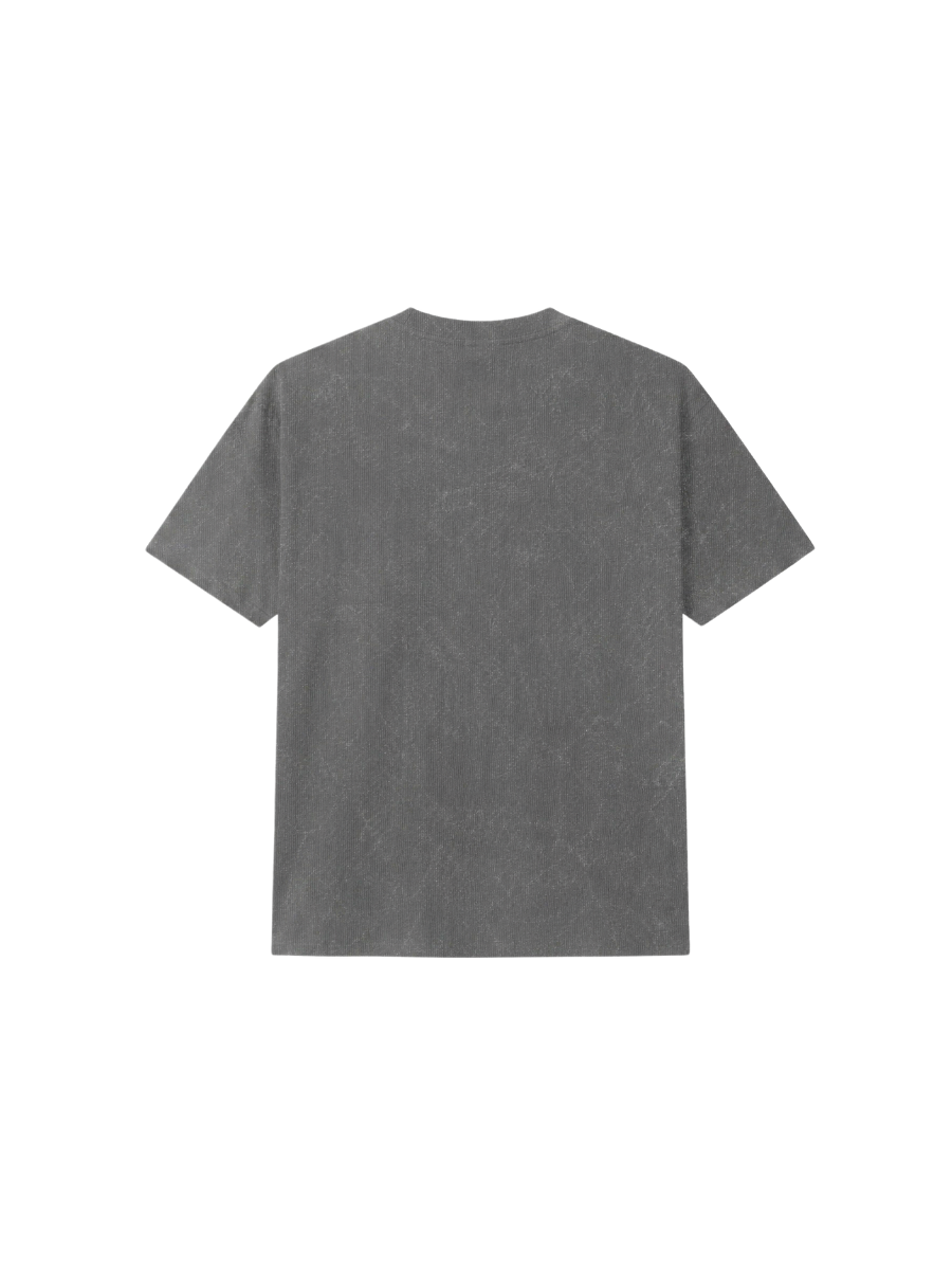 Camiseta manga curta Bob Marley One Love cinza estonada, costas lisas sem estampa