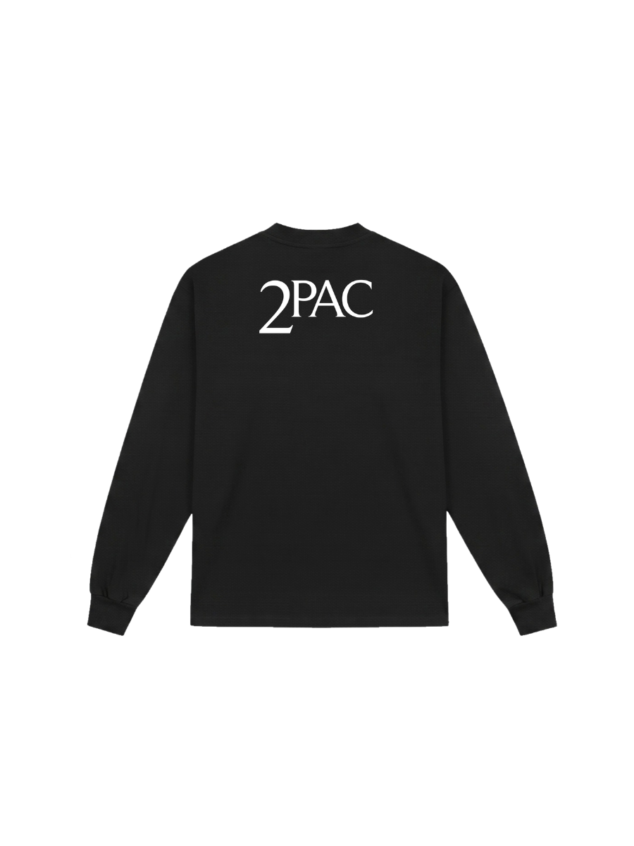 Camiseta manga longa Tupac Makaveli preta, estampa nas costas com logo 2Pac