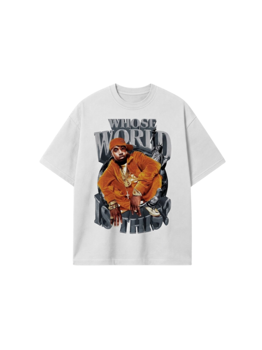 Camiseta Manga Curta Nas Whose World Is This Branca